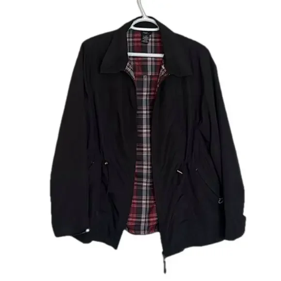 Haggar Petite Reversible Jacket Black / Tartan Women's Sz L Drawstring Waist - Picture 3 of 7